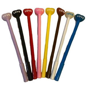 Love Heart BTS Black Gel Roller Ball Ink Pen 8 pc Set (0.5mm tip) + Pencil Pouch